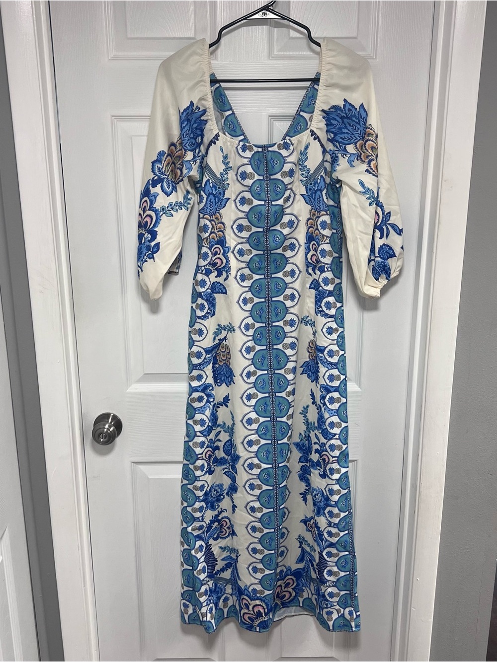 Blue Floral Maxi Dress - Women Size M - Polyester -